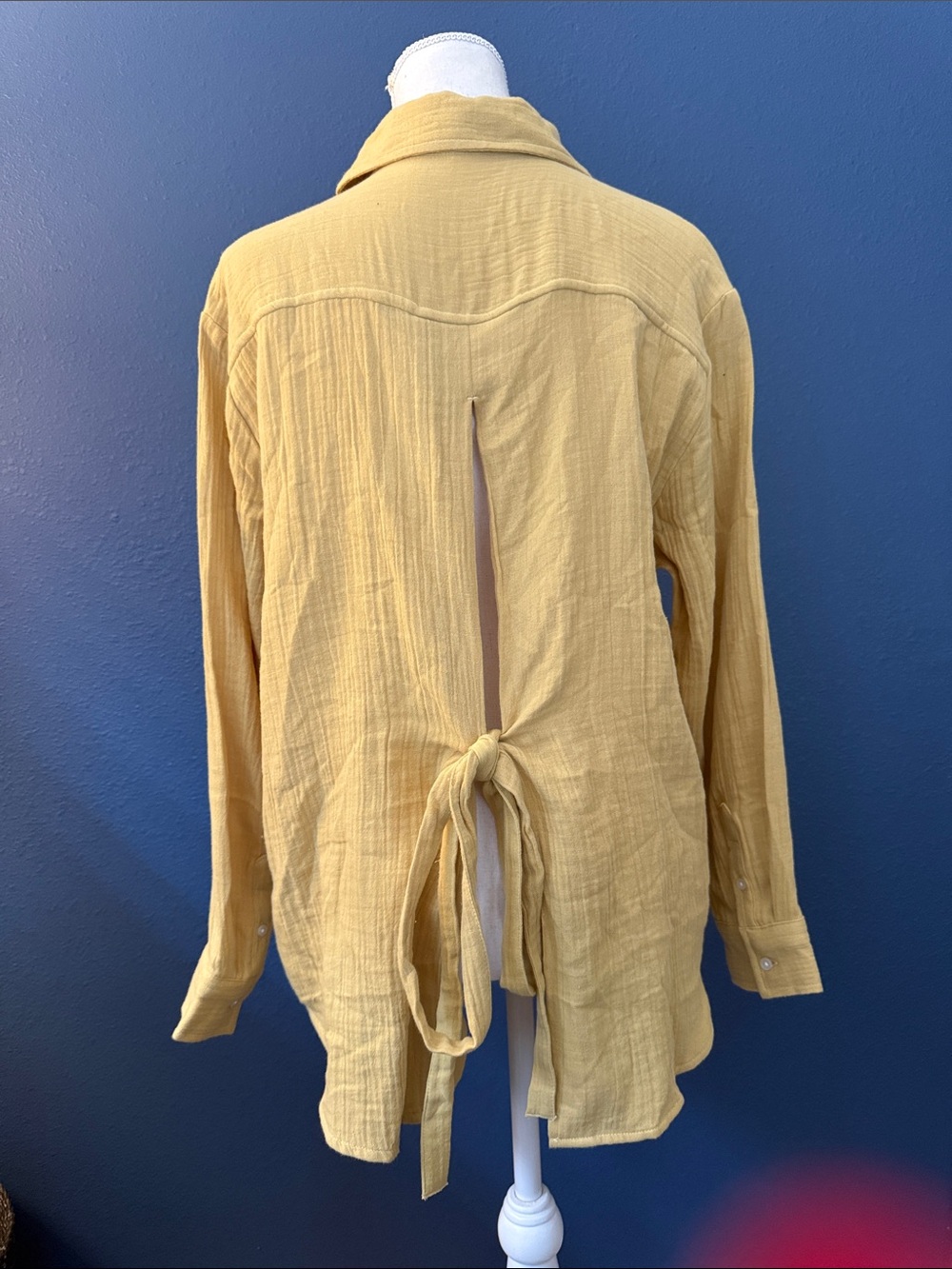 Old Navy Mustard Button-Down Tie-Back Long Sleeve Top